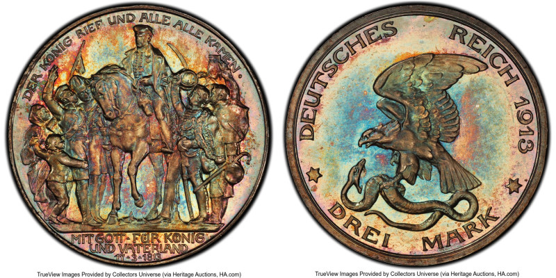 Prussia. Wilhelm II Proof "Napoleon's Defeat" 3 Mark 1913-A PR66 PCGS, Berlin mi...