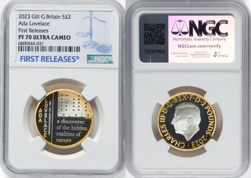 Charles III gilt-silver Proof "Ada Lovelace" 2 Pounds 2023 PR70 Ultra Cameo NGC,...