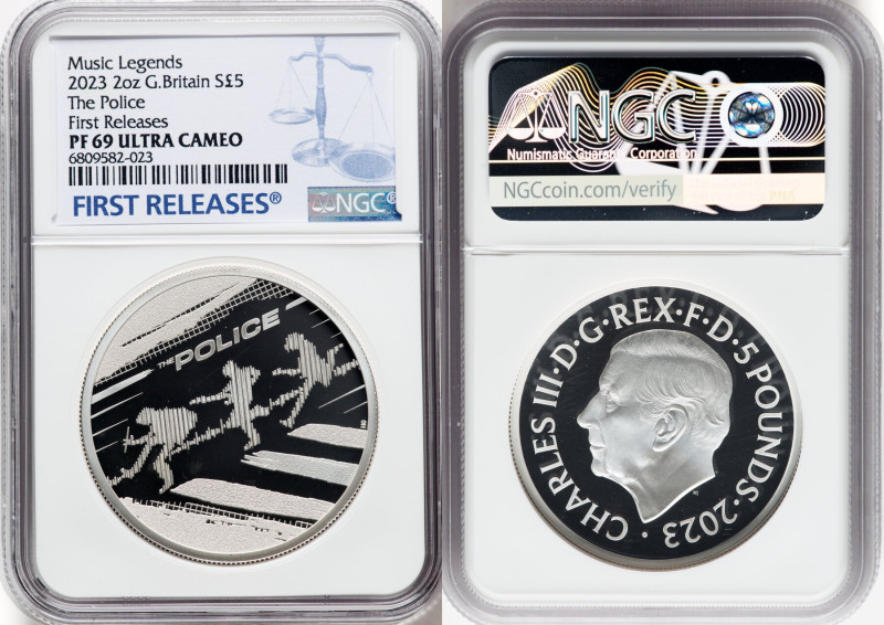 Charles III silver Proof "The Police" 5 Pounds (2 oz) 2023 PR69 Ultra Cameo NGC,...