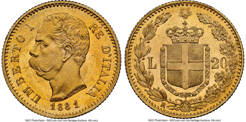 Umberto I gold 20 Lire 1881-R MS64 NGC, Rome mint, KM21, Fr-21. HID09801242017 ©...