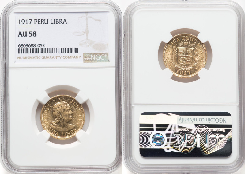 Republic gold Libra 1917 AU58 NGC, Lima mint, KM207, Fr-73. HID09801242017 © 202...