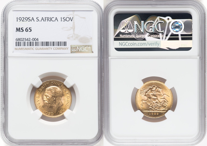 George V gold Sovereign 1929-SA MS65 NGC, Pretoria mint, KM-A22, S-4005. HID0980...