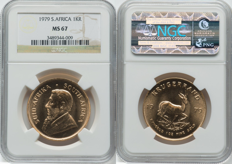 Republic gold Krugerrand (1 oz) 1979 MS67 NGC, Pretoria mint, KM73, Fr-B1. HID09...