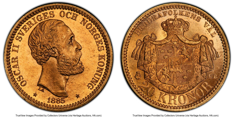 Oscar II gold 20 Kronor 1885-EB MS65 PCGS, Stockholm mint, KM748, Fr-93a. HID098...