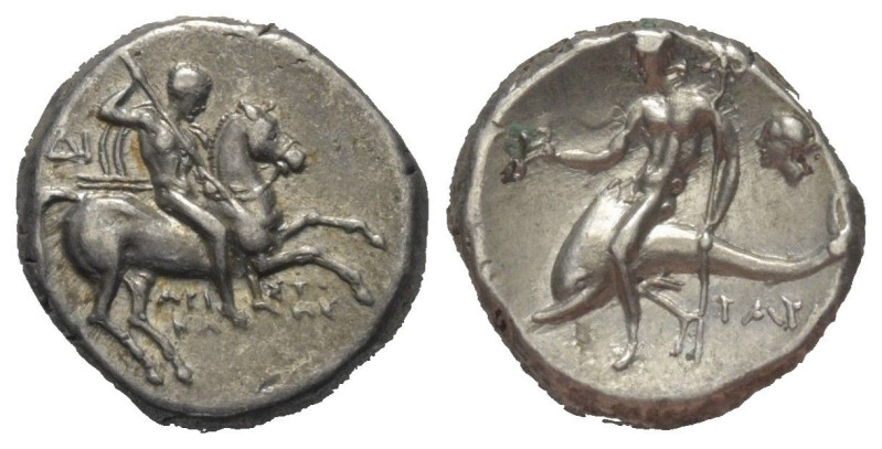 Kalabrien. Tarent.

 Didrachme oder Nomos (Silber). Ca. 272 - 240 v. Chr.
Vs:...