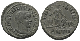 Moesia Superior. Viminacium. Philippus II. als Caesar (244 - 247 n. Chr.).

 Bronze. 245 / 246 n. Chr. (Jahr 7).
Vs: M IVL PHILIPPVS CAES. Büste mi...
