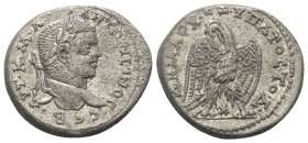 Seleukis und Pierien. Laodikeia ad Mare. Caracalla (197 - 217 n. Chr.).

 Tetradrachme (Silber). 215 - 217 n. Chr.
Vs: Kopf mit Lorbeerkranz rechts...