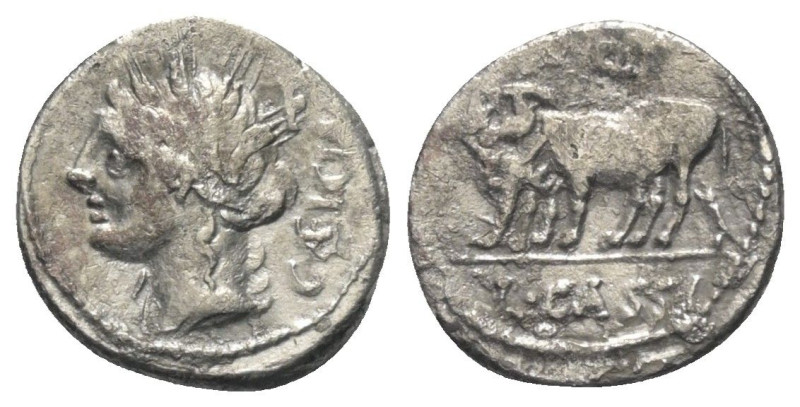 L. Cassius Caecianus.

 Denar (Silber). 102 v. Chr. Rom.
Vs: CAEICIAN. Kopf d...