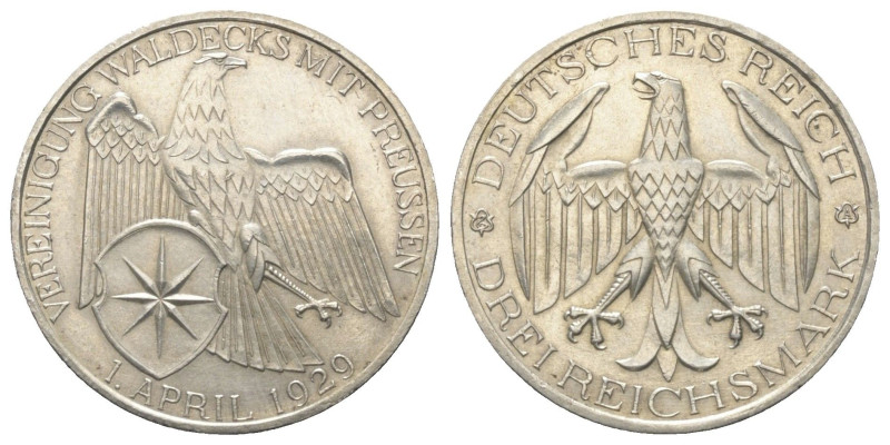 Weimarer Republik.

 3 Reichsmark (Silber). 1929 A. Berlin.
Auf die Vereinigu...