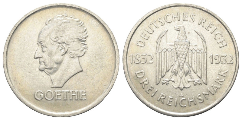 Weimarer Republik.

 3 Reichsmark (Silber). 1932 A. Berlin.
Auf den 100. Tode...