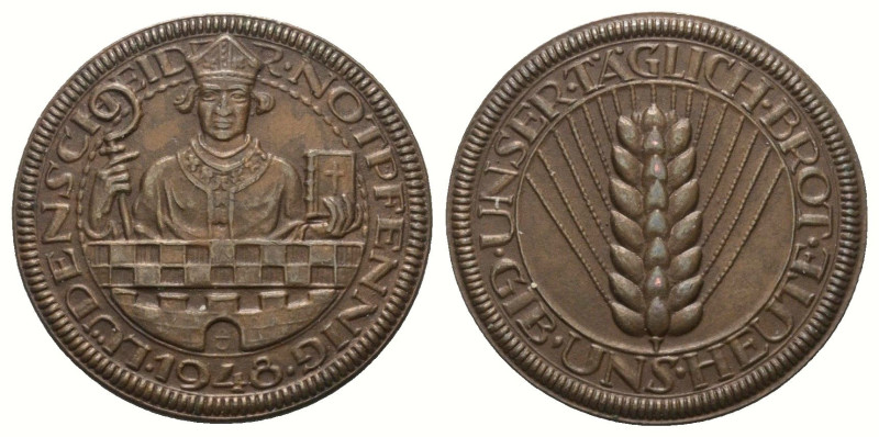 Städtenotmünzen. Lüdenscheid.

 Notpfennig (Bronze). 1948.
Vs: Stadtwappen. ...