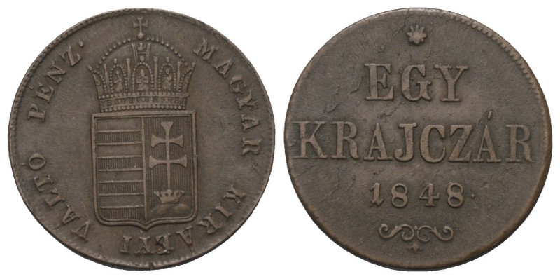 Ungarn Freiheitskampf (1848).

 Egy Krajczar (Kupfer). 1848.
Vs: Bekröntes Wa...