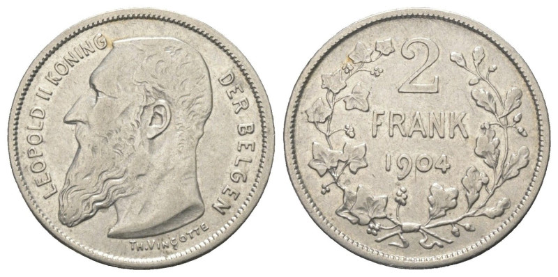 Belgien. Königreich. Leopold II. (1865 - 1909).

 2 Francs. 1904.
Vs: Kopf li...