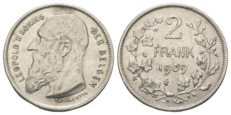 Belgien. Königreich. Leopold II. (1865 - 1909).

 2 Francs (Silber). 1909.
Vs...