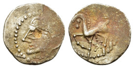 Central Gaul, Bituriges Cubi, c. 1st century BC. AR Quinarius (16,3mm, 2g). Bare male head l. R/ Horse prancing l.; sword above; pentagram below. D&T ...