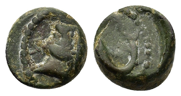 Gaul, Massalia, c. 49-25 BC. Æ (11,4mm, 2.8g). Helmeted head of Minerva right. R...