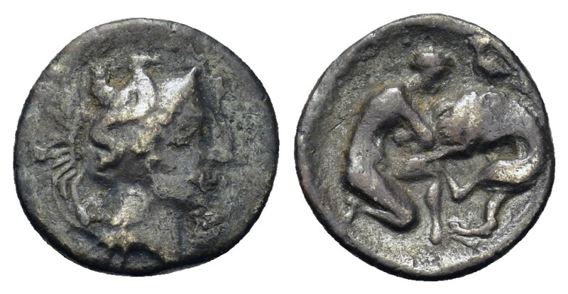 Italy, Southern Apulia, Tarentum, c. 325-280 BC. AR Diobol (12mm, 0.9g). Helmete...