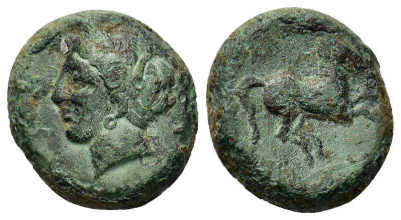 Sicily, Carthaginian Domain, c. 375-350 BC. Æ (16mm, 6.27g). Wreathed head of Ta...