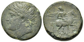 Sicily, Syracuse. Hieron II (275-215 BC). Æ (27mm, 10.8g). Diademed head l. R/ Warrior on horseback rearing r., holding transverse spear. CNS II, 195;...