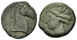 Zeugitania, Carthage, c. 300-264 BC. Æ (20,5mm, 4.6g). Sardinian mint. Wreathed head of Tanit left. R/Head and neck of horse right. SNG Copenhagen 149...
