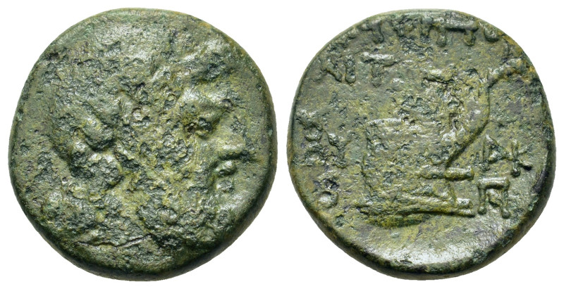 Macedon, Amphipolis, c. 168-49 BC. Æ (19,8mm, 7g). Head of zeus r. R/ Prow r. Cf...
