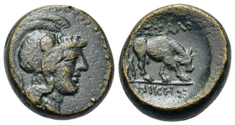 Macedon, Thessalonica, c. 187-131 BC. Æ (17,6mm, 8.7g). Helmeted head of Athena ...
