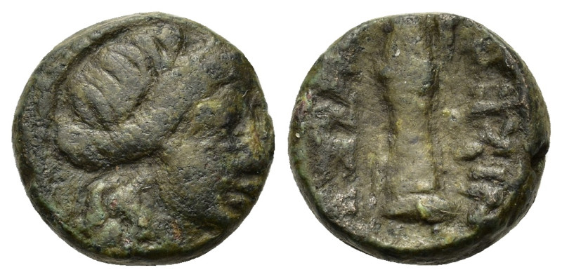 Macedon, Thessalonica, c. 187-31 BC. Æ (13mm, 3.08). Head of Artemis r. R/ Bow a...