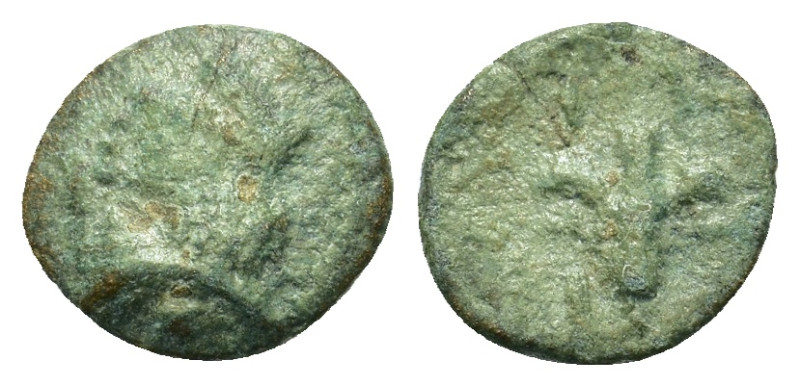 Macedon, Tragilos, c. 400 BC. Æ (9,6mm, 0.68g). Head of Hermes right, wearing pe...