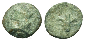 Macedon, Tragilos, c. 400 BC. Æ (9,6mm, 0.68g). Head of Hermes right, wearing petasos. R/ ΤΡIA Rose. Unpublished in the standard reference. Fine and e...