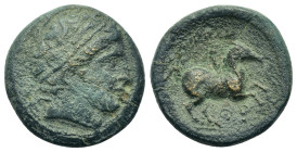 Kings of Macedon. Philip II (359-336 BC). Æ (17,7mm, 5g). Uncertain Macedonian mint. Diademed head of Apollo r. R/ Horseman r.; Θ below. SNG ANS 926....
