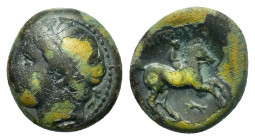 Kings of Macedon. Philip II (359-336 BC). Æ (14,6mm, 3,8g). Young male head l. R/ Naked youthful horseman advancing r.; below, thunderbolt. SNG ANS 88...