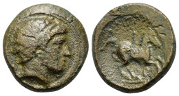 Kings of Macedon. Philip II (359-336 BC). Æ (18mm, 7.2g). Young male head r. R/ Naked youthful horseman advancing r.