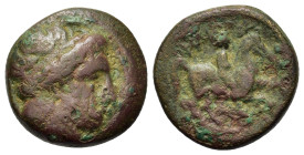 Kings of Macedon. Philip II (359-336 BC). Æ (17,8mm, 5.7g), uncertain mint in Macedon. Diademed head of Apollo r. R/ Youth on horseback r.