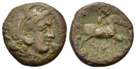 Kings of Macedon. Kassander (316-297 BC). Æ (19,3mm, 5.8g). Uncertain mint in Macedon, 306/5-297. Head of Herakles r., wearing lion skin. R/ Rider on ...