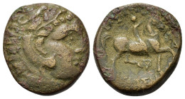 Kings of Macedon. Kassander (316-297 BC). Æ (18,9mm, 6.77g). Pella or Amphipolis, 306/5-297. Head of Herakles r., wearing lion skin. R/ Rider on horse...