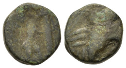 Kings of Macedon, Antigonos II Gonatas ? (277/6-239 BC). Æ (18mm, 5.06g, 12h). Uncertain Macedonian mint. Helmeted head of Athena r. R/ Pan standing r...
