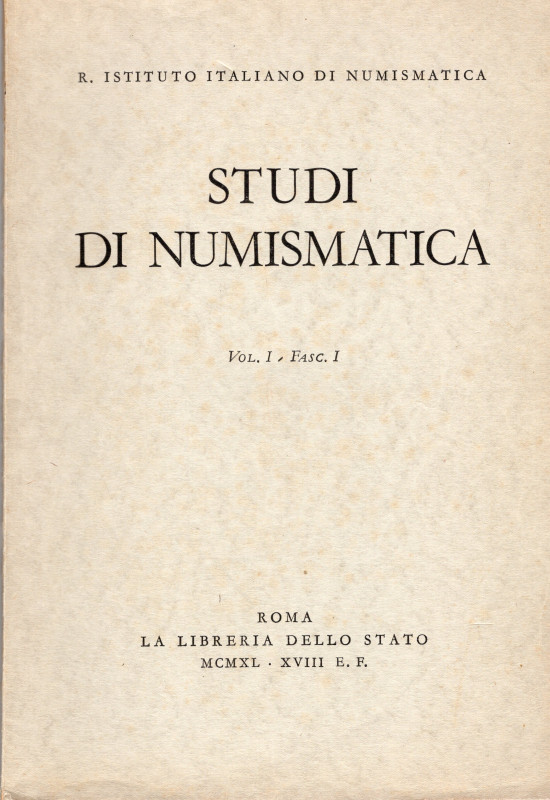 AA.VV.- Studi di Numismatica. Vol.I fasc. I. Roma, 1940. pp. 98, tavv. 9 + illus...