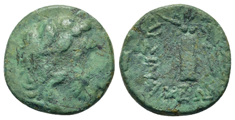 Thrace, Lysimacheia, c. 309-220 BC. Æ (16,6mm, 3.5g). Head of Herakles in lion s...