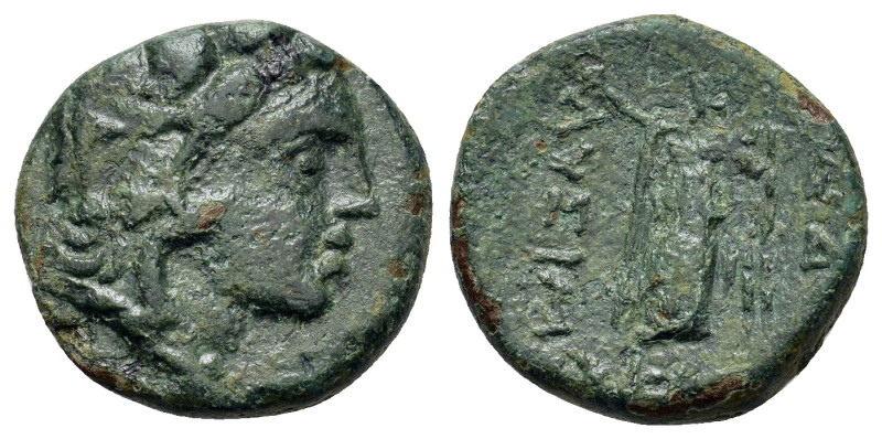 Thrace, Lysimacheia, c. 309-220 BC. Æ (16,2mm, 4g). Head of Herakles in lion ski...