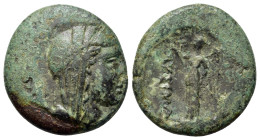 Thrace, Lysimacheia, c. 245-225 BC. Æ (20mm, 7.3g). Veiled and wreathed head of Demeter r. R/ Nike standing l., holding wreath and palm branch; ΛΥΣΙΜΑ...