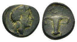 Kings of Thrace. Hebryzelmis (389-383 BC). Æ (11mm, 1.43g) Laureate head of Apollo right. R/ E - B / P - Y. Two-handled cup. Topalov 5; HGC 3.2, 1695....