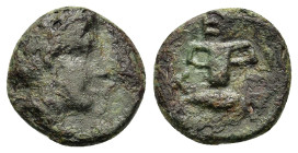 Kings of thrace (Odrysian). Kersebleptes (359-342/1 BC). Æ (12,5mm, 1.5g). Kypsela. Female head r., wearing sphendone. R/ K - E - P. Kotyle; barleycor...
