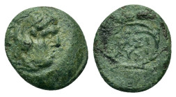 Kings of Thrace. Lysimachos (305-281 BC). Æ Unit (13,7mm, 2g). Lysimacheia (?). Head of Herakles r., wearing lion skin. R/ BAΣI/ΛYΣI in two lines with...