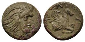 Cimmerian Bosporos, Pantikapaion, c. 310-304/3 BC. Æ (15,7mm, 2.7g). Head of a satyr r. R/ Forepart of Pegasus r. HGC 7, 134. MacDonald 71. SNG BM Bla...