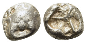 Mysia, Parium. 5th century BC. AR Drachm (12,9mm, 4g). Facing gorgoneion, with mouth open and tongue protruding. R/ Rough square incuse. SNG BnF 1351-...