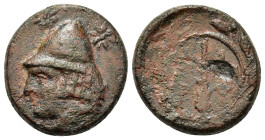 Troas, Birytis, 4th-3rd centuries BC. Æ (17,7mm, 5.4g). Head of Kabeiros l., wearing pilos; star to l. and r. R/ B I / P Y , in two lines around downw...