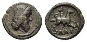 Troas, Dardanos, c. 2nd-1st centuries BC. Æ (13,6mm, 2g). Diademed and bearded male head Zeus r. R/ Horseman galloping r. SNG von Aulock -; SNG Copenh...