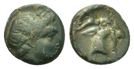 Aeolis, Aigai, 4th-3rd century BC. Æ (9,3mm, 0.80g). Laureate head of Apollo right. R/ Head of goat right. SNG Copenhagen 5; SNG Ashmolean 1247. Good ...
