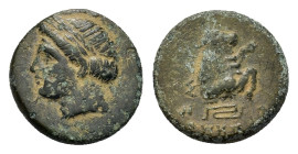Ionia, Magnesia ad Maeandrum, c. 350-300 BC. Æ (13,7mm, 2.27g). Laureate head of Apollo left. R/MAΓ. Forepart of bull right; maeander pattern to left....