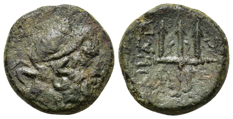 Caria, Halikarnassos, c. 2nd Century BC. Æ (17,9mm, 5.7g). Head of Poseidon r. R...